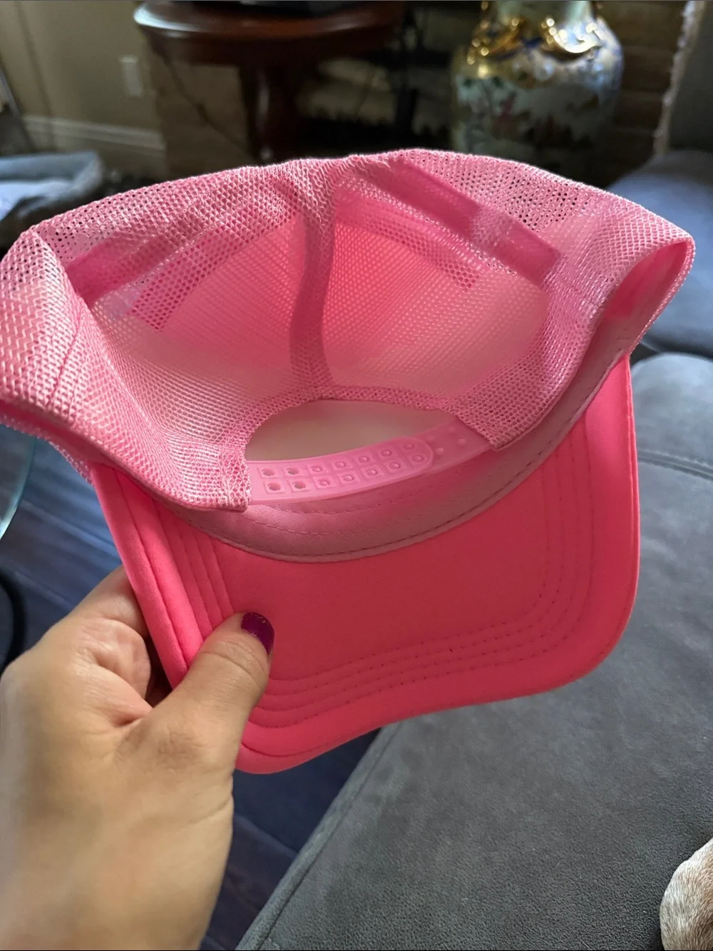 Neon Pink Trucker Hat with Smiley Patch SnapBack unisex fit NWT